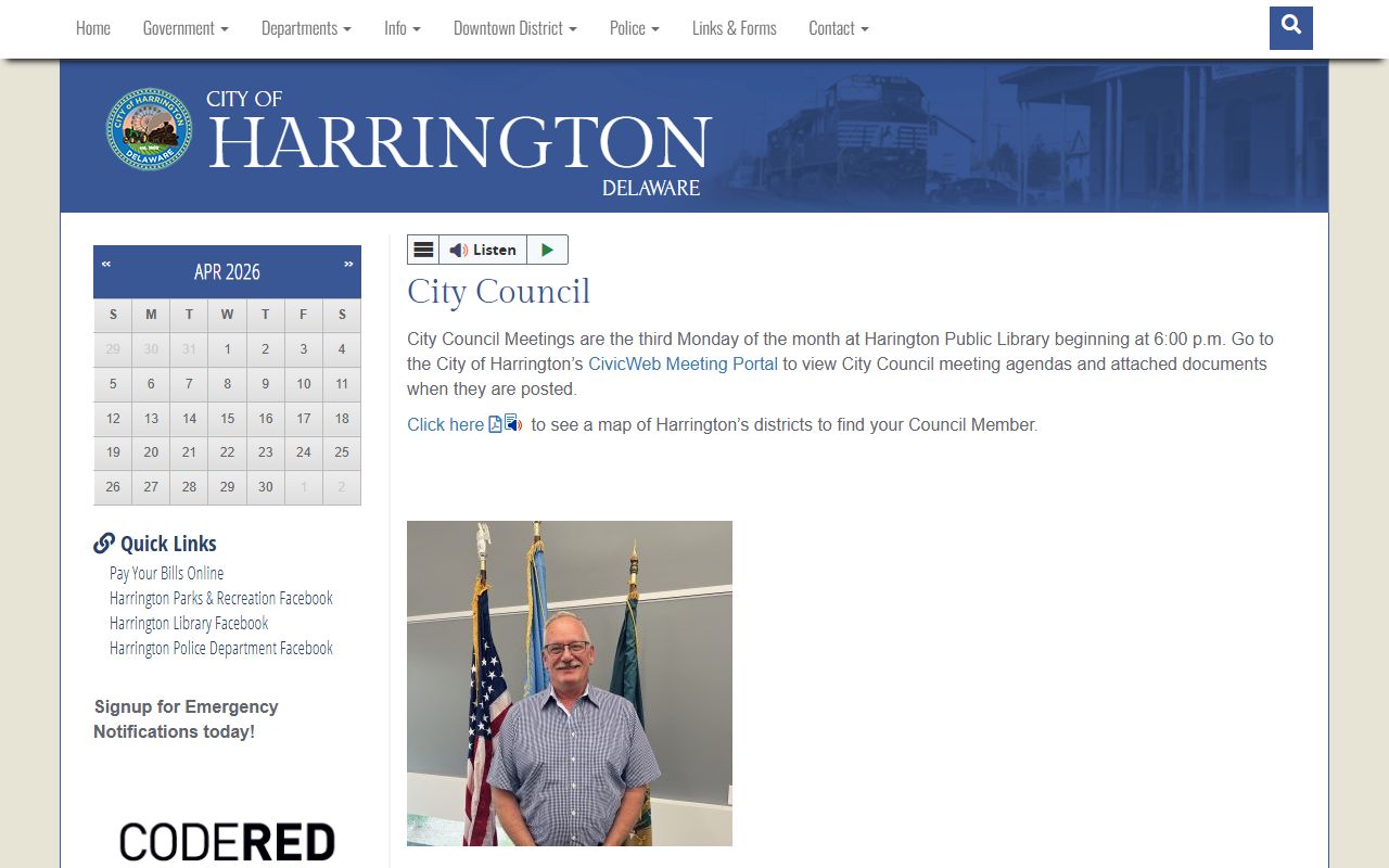 Harrington city council felony records FOIA page