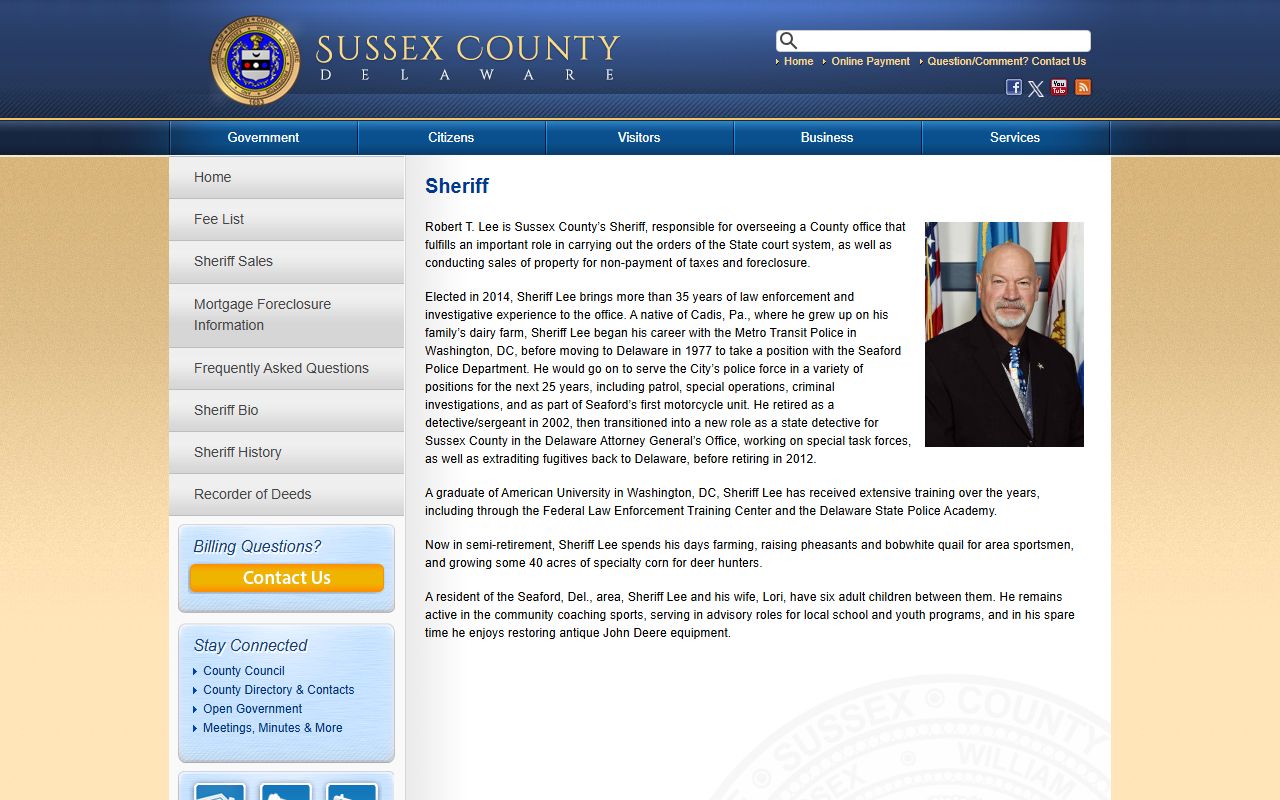 Sussex County Sheriff's Office page for felony records and civil process