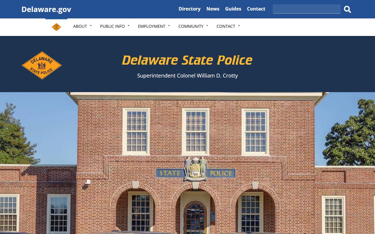 Delaware State Police public information page for felony records and SBI checks